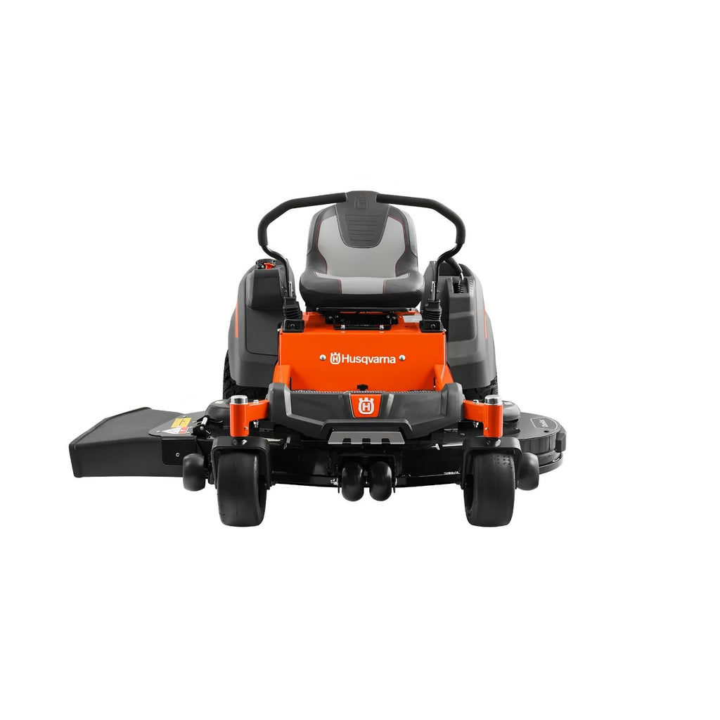 Front view of Husqvarna Z254F residential zero-turn riding lawn mower for large yards and professional lawn care