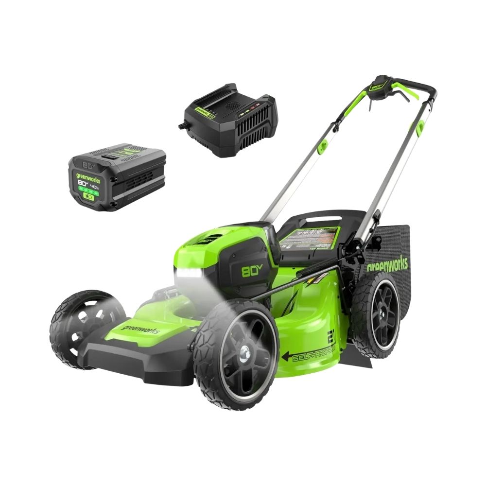Greenworks 80V 21" Brushless Self-Propelled Lawn Mower w/ 4.0Ah Battery & Rapid Charger - The Lawn Market Store