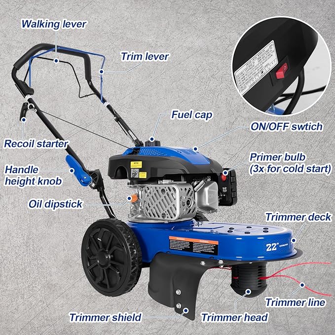 BILT HARD 170cc Walk-Behind String Trimmer 22" Gas Brush Cutter Mower