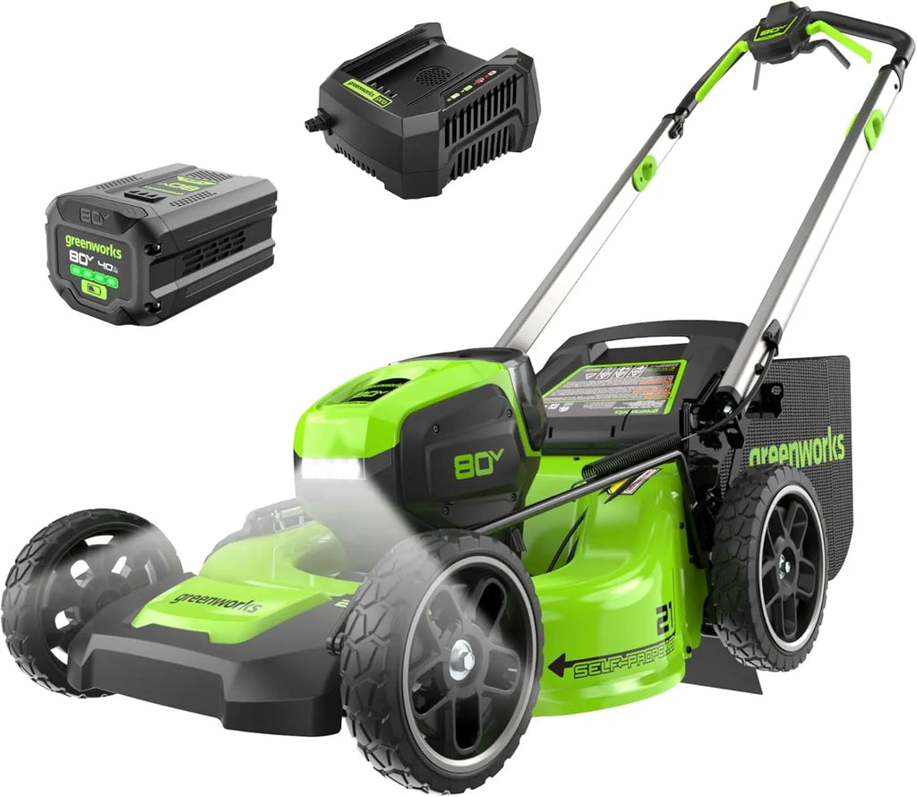 Greenworks 80V 21" Brushless Self-Propelled Lawn Mower w/ 4.0Ah Battery & Rapid Charger - The Lawn Market Store