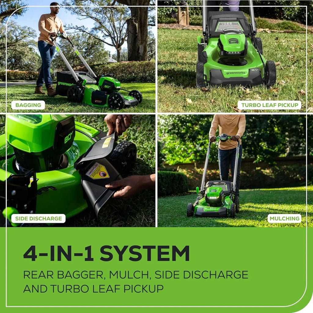 Greenworks 80V 21" Brushless Self-Propelled Lawn Mower w/ 4.0Ah Battery & Rapid Charger - The Lawn Market Store