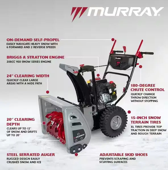 MurrayFlurry XL 24 in. 208 CC Self Propelled 2-Stage Gas Snow Blower - The Lawn Market Store